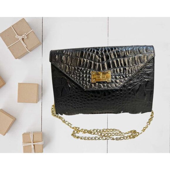 Courage. b Black crocodile Leather Shoulder Bag or Clutch with Removable Strap - Picture 10 of 10